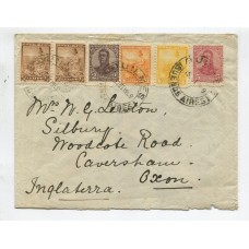 ARGENTINA 1908 SOBRE FRANQUEO MIXTO LIBERTAD + SAN MARTIN EN OVALO CIRCULADO A INGLATERRA CON MATASELLO QUILMES AÑO ERRADO VER RECEPCION AL DORSO HERMOSA Y RARA PIEZA 1908